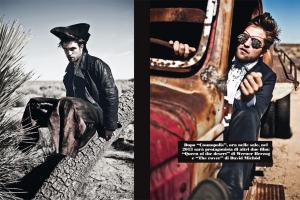 Ultimate Graveyard Mojave Desert - Robert Pattinson Fashion Photoshoot for Luomo Vogue Italia Magazine - Joshua Trees Busted up Cars & Mojave Desert Landscape