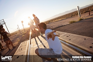 Ultimate Graveyard Mojave Desert Shoot Location - BTS with Kendall Jenner & Kylie Jenner Fashion Photoshoot by Nick Saglimbeni for WMB 3D Magazine on railroad train tracks