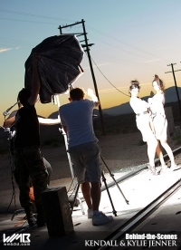 Ultimate Graveyard Mojave Desert Shoot Location - BTS with Kendall Jenner & Kylie Jenner Fashion Photoshoot by Nick Saglimbeni for WMB 3D Magazine on railroad train tracks