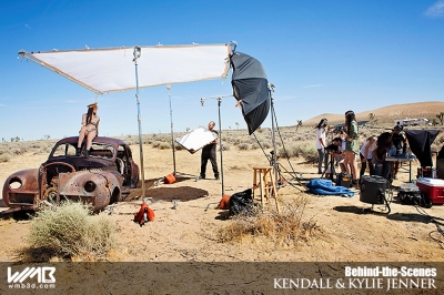 Ultimate Graveyard Mojave Desert Shoot Location - BTS with Kendall Jenner & Kylie Jenner Fashion Photoshoot by Nick Saglimbeni for WMB 3D Magazine on post-apocalyptic car