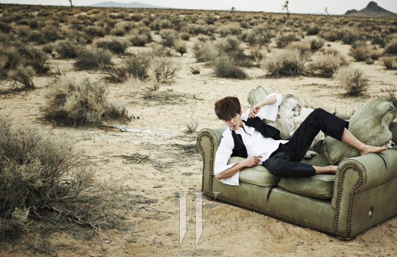 Ultimate Graveyard Mojave Desert Shoot Location - Kim Woo Bin Fashion Photoshoot for W Korea Magazine - Ripped Couch & Mojave Desert Landscape